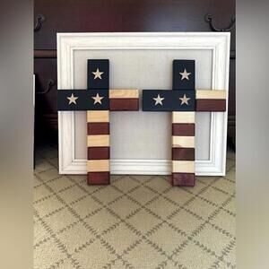 Handmade hand stained wooden American flag crosses made by Veterans NWOT